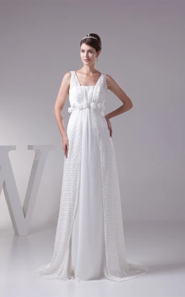 Strapped Empire Chiffon Floral Waist and Dress With Appliques