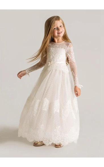 Modern Tulle Lace A-line Flower Girl Dress Long Sleeve