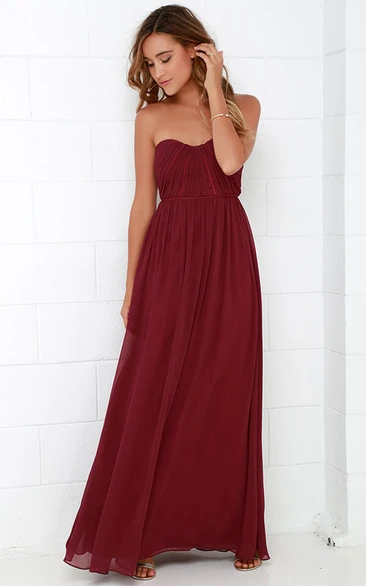 Strapless Chic Chiffon Long Dress With Ruching