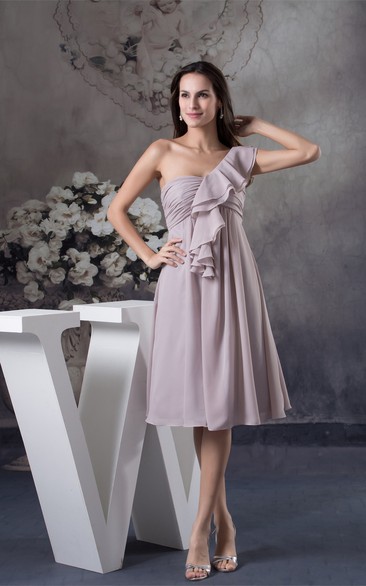 One-Shoulder Midi Chiffon Empire Draping and Dress With Ruching