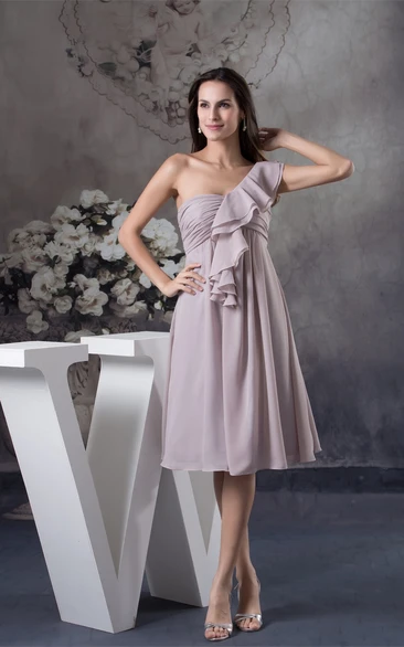 One-Shoulder Midi Chiffon Empire Draping and Dress With Ruching