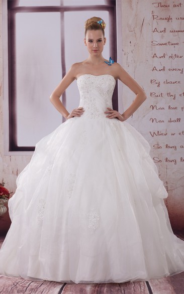 Sleeveless Appliqued Corset Back and Ball-Gown With Ruching