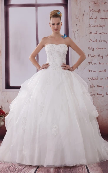 Sleeveless Appliqued Corset Back and Ball-Gown With Ruching