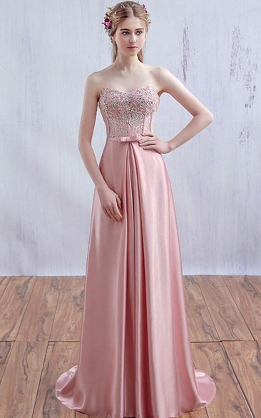 A-Line Sweetheart Appliques Beading Crystal Lace Prom Dress