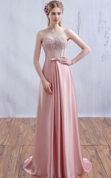 A-Line Sweetheart Appliques Beading Crystal Lace Prom Dress