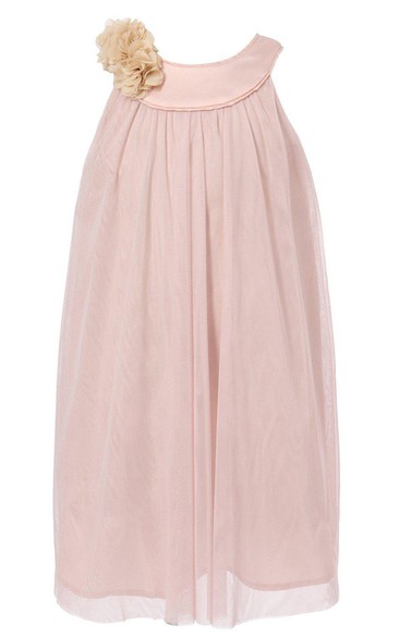 Sleeveless A-line Pleated Dress With Flowers