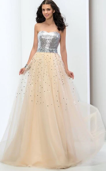 Sweetheart A-Line Sequins Beaded Floor-Length Prom Dress