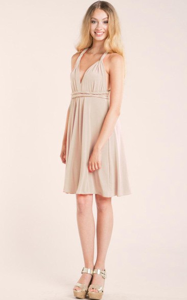 Short Knee-length Strapped Jersey&Satin Dress