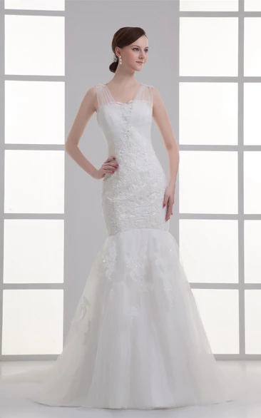 Elegant Satin Trumpet V Neck Most Wedding Dresses