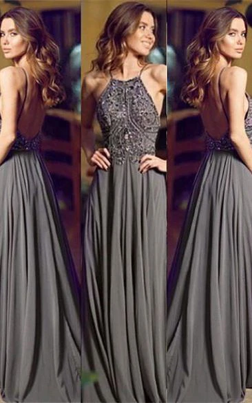 Newest Chiffon A-line Sleeveless Evening Dress Spaghetti Straps