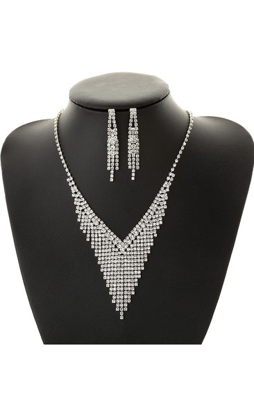 Classic Bridal and Evening Party Rhinestone Necklace and Earrings Jewelry Set