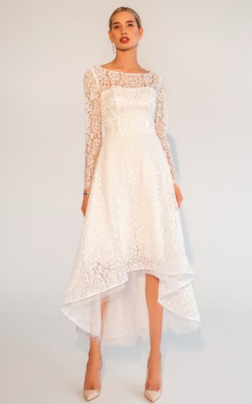 Vintage High-low A Line Tea-length Lace Wedding Gown