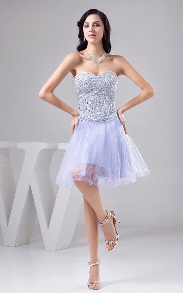 Sweetheart A-Line Short Jeweled Dress With Pleats