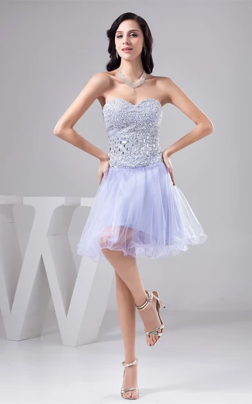 Sweetheart A-Line Short Jeweled Dress With Pleats