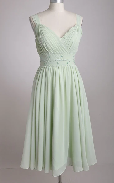 V-Neckline A-line Chiffon Bridesmaid Dress With Broad Straps