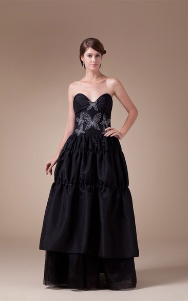 Sweetheart A-Line Ruffled Gown With Jeweled Butterfly Design