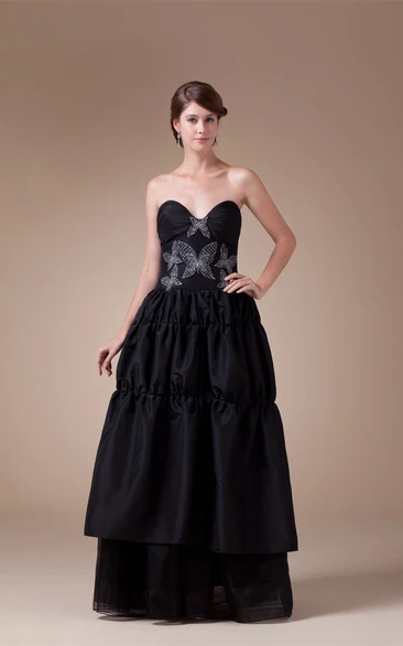 Sweetheart A-Line Ruffled Gown With Jeweled Butterfly Design