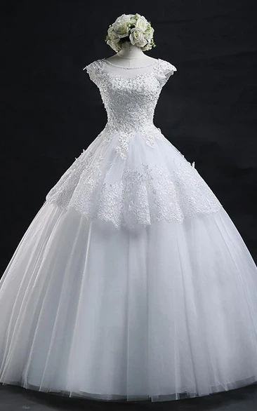 Lace-up Lace Tulle Wedding Dress Ball Gown With Appliques