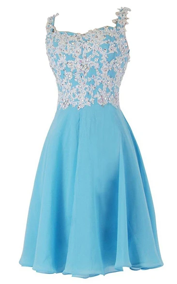 Straps A-line Ruched Dress With Appliques and Beadings