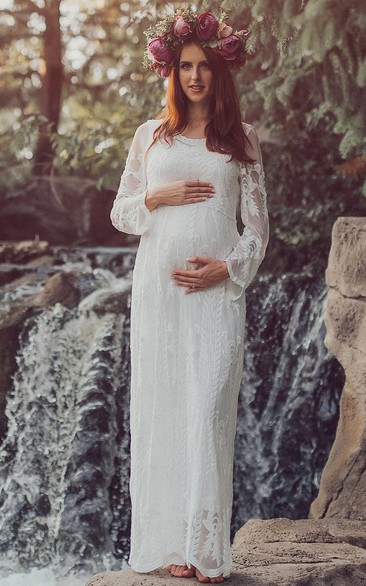 Sheath Illusion Long Sleeve Empire Maternity Wedding Dress