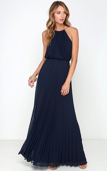 Chiffon Long Charming Sleeveless Dress With Pleats