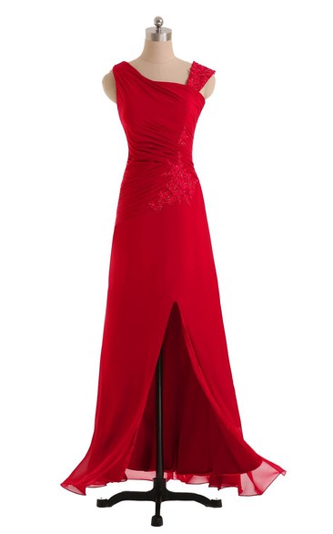 Gorgeous One-shoulder Slit Dress With Appliques