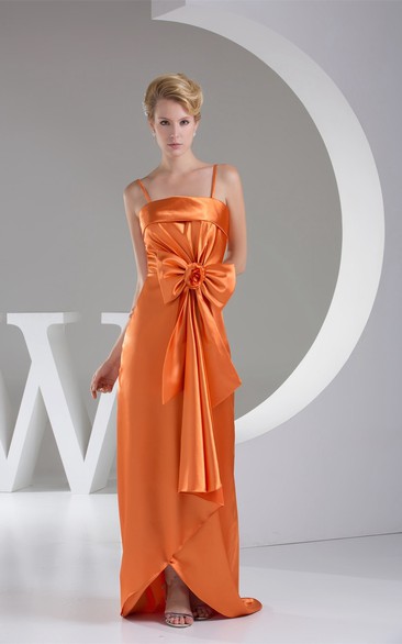 Sleeveless Maxi Satin Bow and Dress With Spaghetti Straps