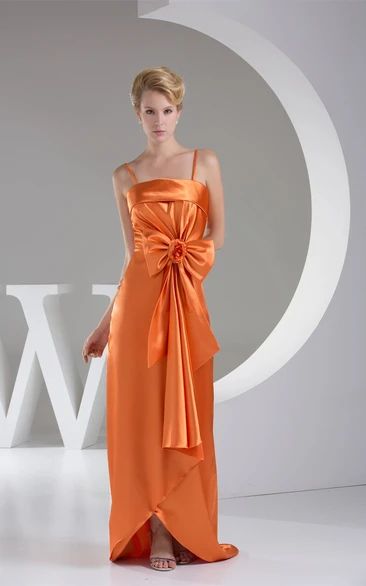 Sleeveless Maxi Satin Bow and Dress With Spaghetti Straps
