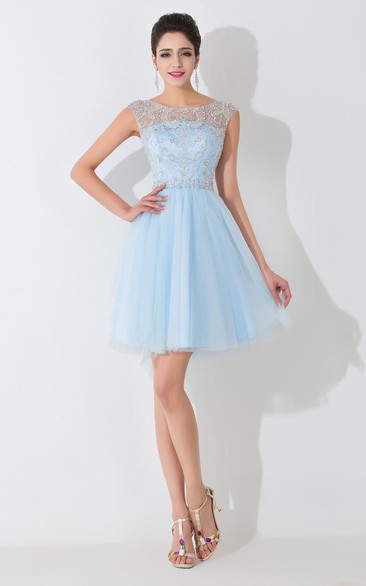 Glamorous Illusion Sleeveless Short Cocktail Dress With Crystals