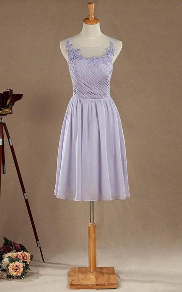 A-line Mini Tea-length Chiffon&Lace&Satin Dress