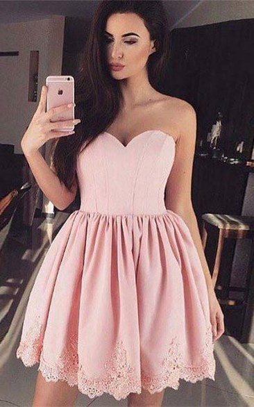 Taffeta Short A Line Sleeveless Romantic Adorable Homecoming Dress