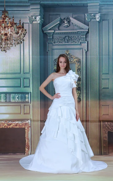 Stylish a Line Sleeveless Satin Taffeta One Shoulder Wedding Dresses