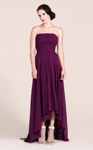 Strapless High-low Chiffon Gown With Pleats