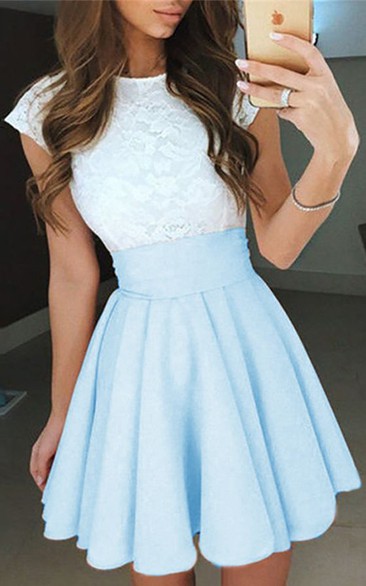 Taffeta Lace Short A Line Short Sleeve Vintage Adorable Homecoming Dress