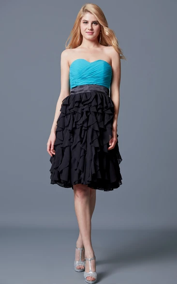 Vibrant Sweetheart Ruffled A-line Short Chiffon Dress