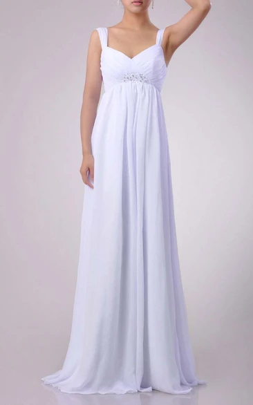 Floor-length Sweetheart Empire Chiffon Dress With Beading