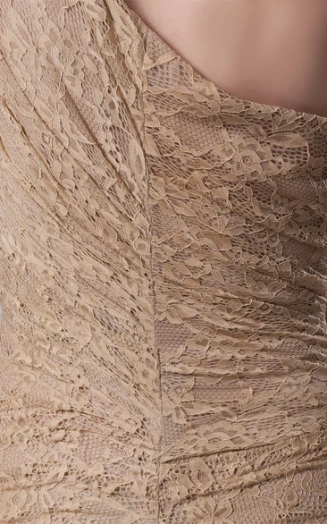 One-Shoulder Sheath Lace Side Ruching and Dress With Flower