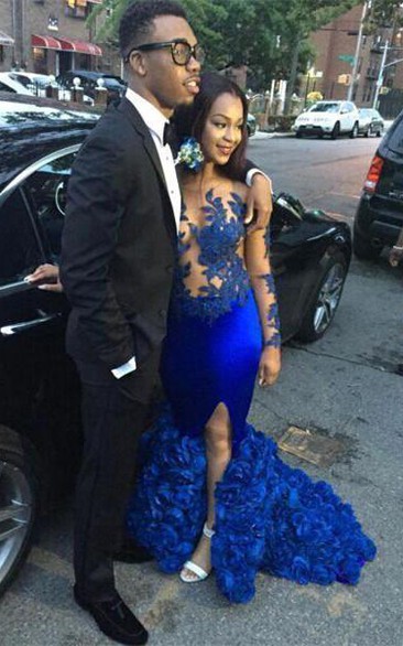 Modern Long Sleeve Royal Blue Prom Dresses Mermaid Woemn's Party Gowns