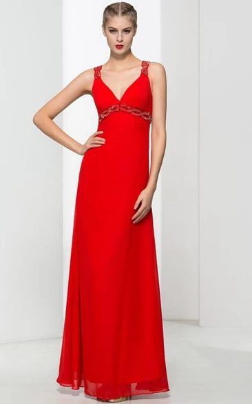 Straps Beading Red Prom Dress