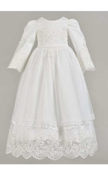 Modest Long Sleeve Christening Dress With Zipper Back