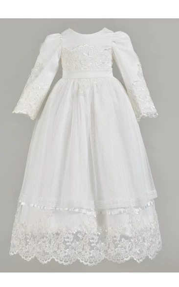 Modest Long Sleeve Christening Dress With Zipper Back