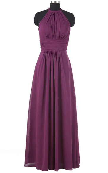 Floor-length Halter Chiffon Dress