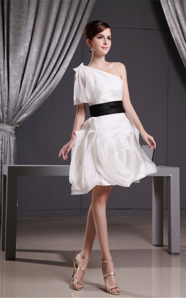 One-Shoulder Short A-Line Dress With Floral Skirt