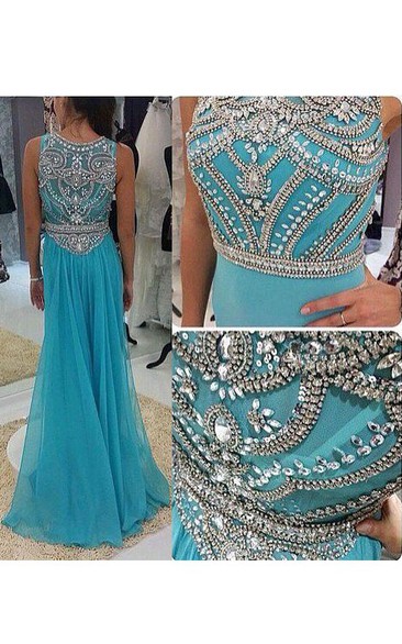 Sleeveless Jewel Neck Mermaid Long Chiffon Dress