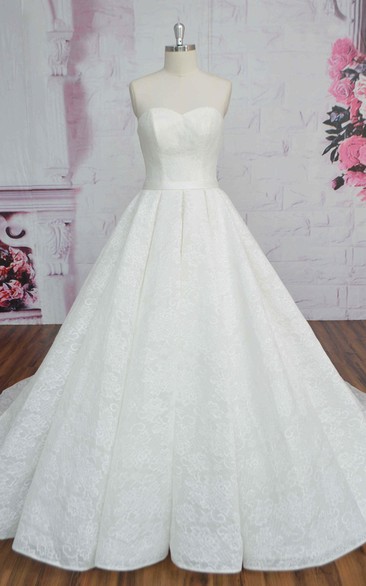 Sweetheart Lace Sleeveless Wedding Dress Ballgown With Sash And Ruching Lace-up Corset