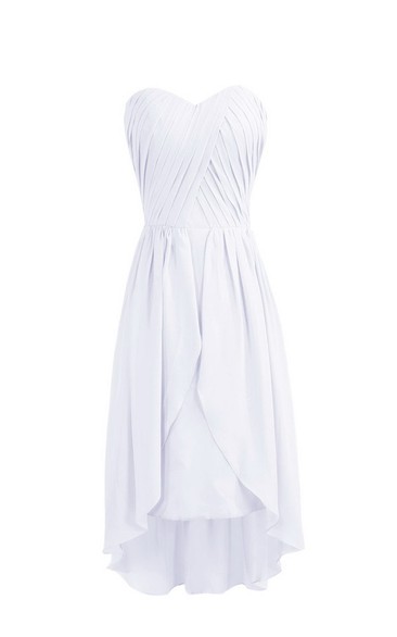 Sweetheart Asymmetrical Ruched Knee-length Layered Chiffon Dress
