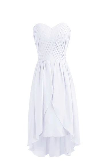 Sweetheart Asymmetrical Ruched Knee-length Layered Chiffon Dress