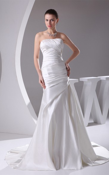 Sleeveless A-Line Satin Court Train and Gown With Side Ruching