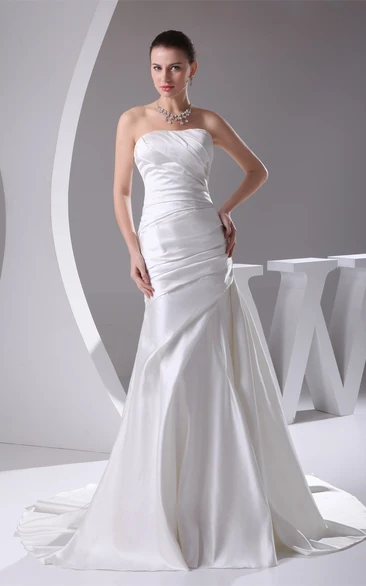 Sleeveless A-Line Satin Court Train and Gown With Side Ruching