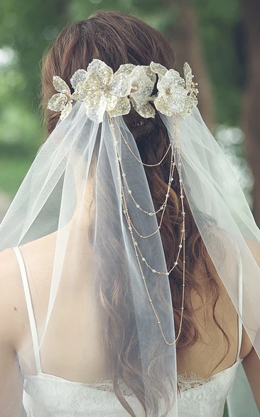 Forest Style Tulle Fingertip Veil with Beads